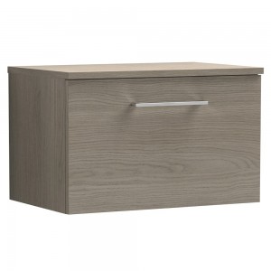 Arno Solace Oak Woodgrain 600mm Wall Hung Single Drawer Vanity Unit with Worktop