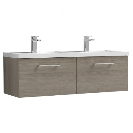 Arno Solace Oak Woodgrain 1200mm Wall Hung 2 Drawer Vanity Unit with Double Basin