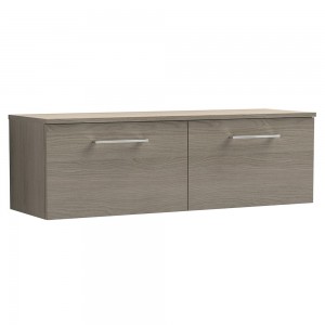 Arno Solace Oak Woodgrain 1200mm Wall Hung 2 Drawer Vanity Unit with Worktop