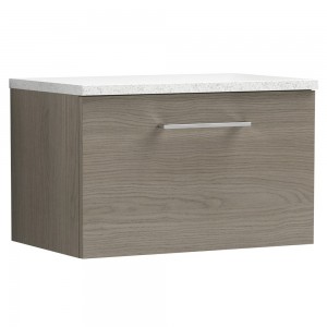 Arno Solace Oak Woodgrain 600mm Wall Hung Single Drawer Vanity Unit with Laminate Top