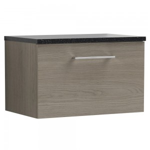 Arno Solace Oak Woodgrain 600mm Wall Hung Single Drawer Vanity Unit with Laminate Top