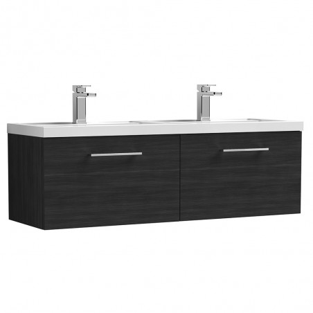 Arno Charcoal Black Woodgrain 1200mm Wall Hung 2 Drawer Vanity Unit with Double Basin