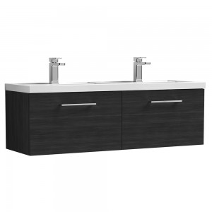 Arno Charcoal Black Woodgrain 1200mm Wall Hung 2 Drawer Vanity Unit with Double Basin