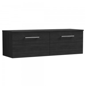 Arno Charcoal Black Woodgrain 1200mm Wall Hung 2 Drawer Vanity Unit with Worktop