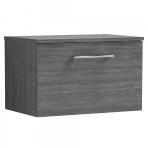 Arno Anthracite Woodgrain 600mm Wall Hung Single Drawer Vanity Unit with Worktop