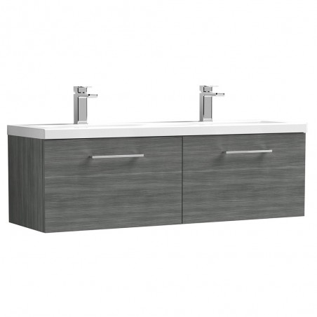 Arno Anthracite Woodgrain 1200mm Wall Hung 2 Drawer Vanity Unit with Double Basin