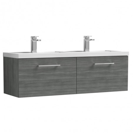Arno Anthracite Woodgrain 1200mm Wall Hung 2 Drawer Vanity Unit with Double Basin