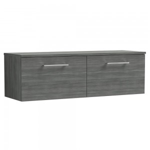 Arno Anthracite Woodgrain 1200mm Wall Hung 2 Drawer Vanity Unit with Worktop