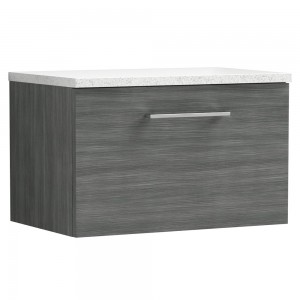 Arno Anthracite Woodgrain 600mm Wall Hung Single Drawer Vanity Unit with Laminate Top