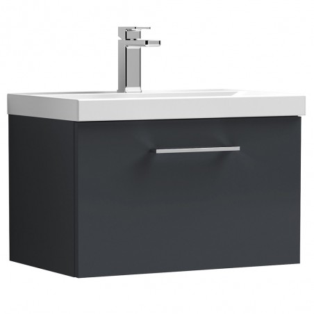 Arno 600mm Wall Hung 1 Drawer Vanity & Thin-Edge Ceramic Basin - Soft Black