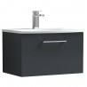 Arno 600mm Wall Hung 1 Drawer Vanity & Curved Ceramic Basin - Soft Black