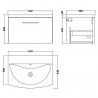 Arno 600mm Wall Hung 1 Drawer Vanity & Curved Ceramic Basin - Soft Black - Technical Drawing
