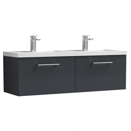 Arno 1200mm Wall Hung 2 Drawer Vanity & Double Polymarble Basin - Soft Black