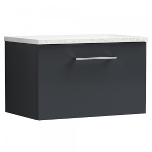 Arno 600mm Wall Hung 1 Drawer Vanity & Laminate Worktop - Soft Black/Sparkle White
