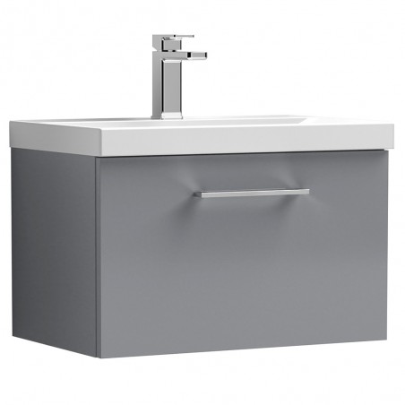 Arno 600mm Wall Hung 1 Drawer Vanity & Thin-Edge Ceramic Basin - Satin Grey