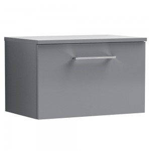 Arno 600mm Wall Hung 1 Drawer Vanity with Worktop - Satin Grey