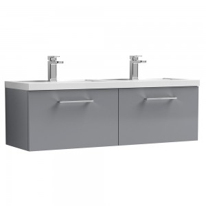 Arno 1200mm Wall Hung 2 Drawer Vanity & Double Polymarble Basin - Satin Grey