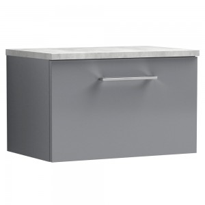 Arno 600mm Wall Hung 1 Drawer Vanity & Laminate Worktop - Satin Grey/Bellato Grey
