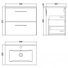 Arno Gloss White 600mm Wall Hung 2 Drawer Vanity Unit with Minimalist Basin - Technical Drawing