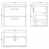 Arno Gloss White 600mm Wall Hung 2 Drawer Vanity Unit with Thin-Edge Basin - Technical Drawing