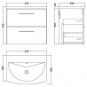 Arno Gloss White 600mm Wall Hung 2 Drawer Vanity Unit with Curved Basin - Technical Drawing