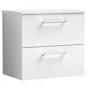 Arno Gloss White 600mm Wall Hung 2 Drawer Vanity Unit with Worktop