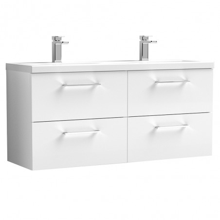 Arno Gloss White 1200mm Wall Hung 4 Drawer Vanity Unit with Double Basin