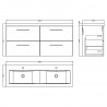 Arno Gloss White 1200mm Wall Hung 4 Drawer Vanity Unit with Double Basin - Technical Drawing