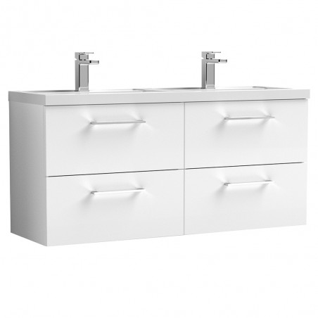 Arno Gloss White 1200mm Wall Hung 4 Drawer Vanity Unit with Double Basin