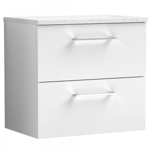 Arno Gloss White 600mm Wall Hung 2 Drawer Vanity Unit with Laminate Top