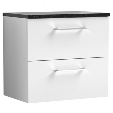 Arno Gloss White 600mm Wall Hung 2 Drawer Vanity Unit with Laminate Top