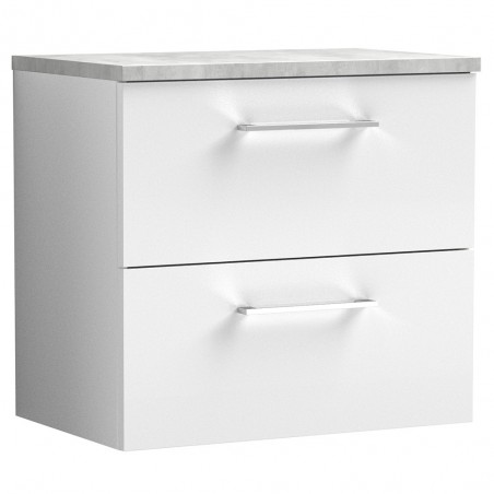 Arno Gloss White 600mm Wall Hung 2 Drawer Vanity Unit with Laminate Top