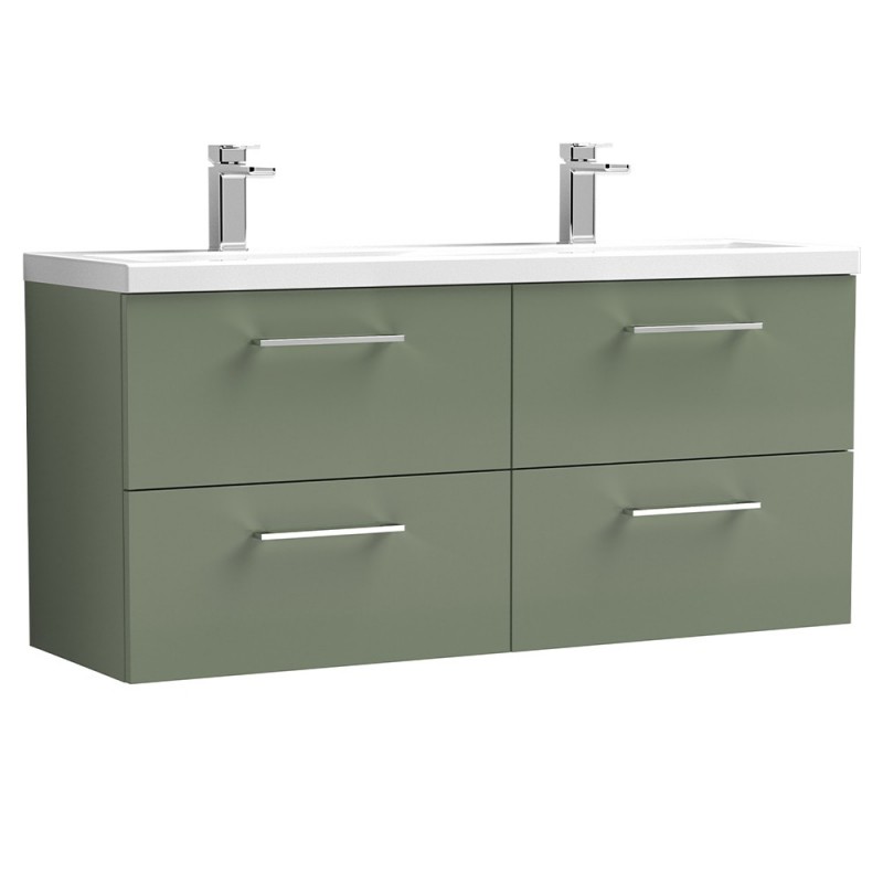 Arno Satin Green 1200mm Wall Hung 4 Drawer Vanity Unit with Double Basin