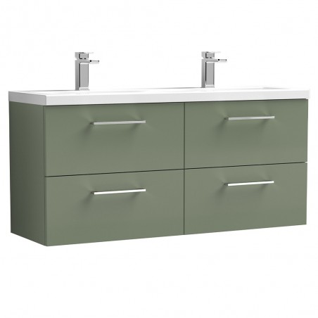 Arno Satin Green 1200mm Wall Hung 4 Drawer Vanity Unit with Double Basin