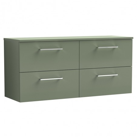 Arno Satin Green 1200mm Wall Hung 4 Drawer Vanity Unit with Worktop