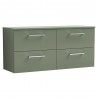 Arno Satin Green 1200mm Wall Hung 4 Drawer Vanity Unit with Worktop