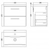 Arno Solace Oak Woodgrain 600mm Wall Hung 2 Drawer Vanity Unit with Mid-Edge Basin - Technical Drawing