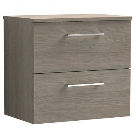 Arno Solace Oak Woodgrain 600mm Wall Hung 2 Drawer Vanity Unit with Worktop