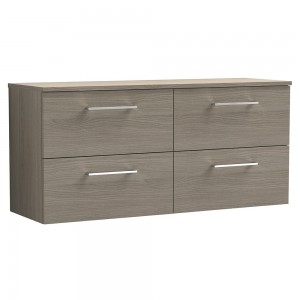 Arno Solace Oak Woodgrain 1200mm Wall Hung 4 Drawer Vanity Unit with Worktop