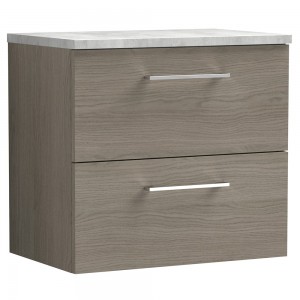 Arno Solace Oak Woodgrain 600mm Wall Hung 2 Drawer Vanity Unit with Laminate Top