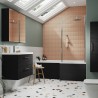 Arno Charcoal Black Woodgrain 600mm Wall Hung 2 Drawer Vanity Unit with Minimalist Basin - Insitu