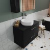 Arno Charcoal Black Woodgrain 600mm Wall Hung 2 Drawer Vanity Unit with Worktop - Insitu