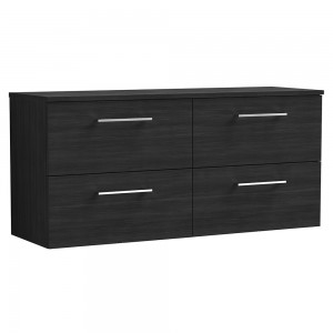Arno Charcoal Black Woodgrain 1200mm Wall Hung 4 Drawer Vanity Unit with Worktop