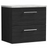 Arno Charcoal Black Woodgrain 600mm Wall Hung 2 Drawer Vanity Unit with Laminate Top