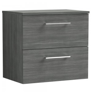 Arno Anthracite Woodgrain 600mm Wall Hung 2 Drawer Vanity Unit with Worktop