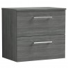 Arno Anthracite Woodgrain 600mm Wall Hung 2 Drawer Vanity Unit with Worktop