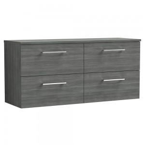 Arno Anthracite Woodgrain 1200mm Wall Hung 4 Drawer Vanity Unit with Worktop