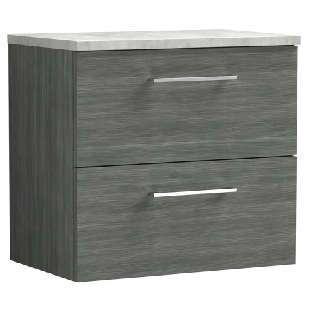 Arno Anthracite Woodgrain 600mm Wall Hung 2 Drawer Vanity Unit with Laminate Top