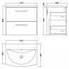 Arno 600mm Wall Hung 2 Drawer Vanity & Curved Ceramic Basin - Soft Black - Technical Drawing