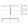 Arno 1200mm Wall Hung 4 Drawer Vanity & Double Ceramic Basin - Soft Black - Technical Drawing